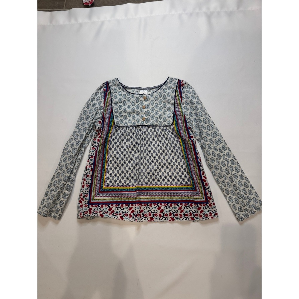 Carter's Paisley‎ Floral Long Sleeve Top Kids 6 White Blue Red Excellent Boho